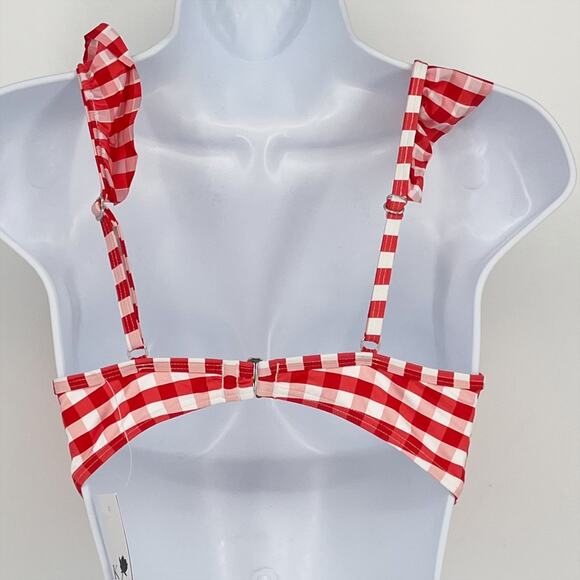 Bikini Ruffle Shoulder Top Gingham Red an White Size Small - Picture 2 of 5